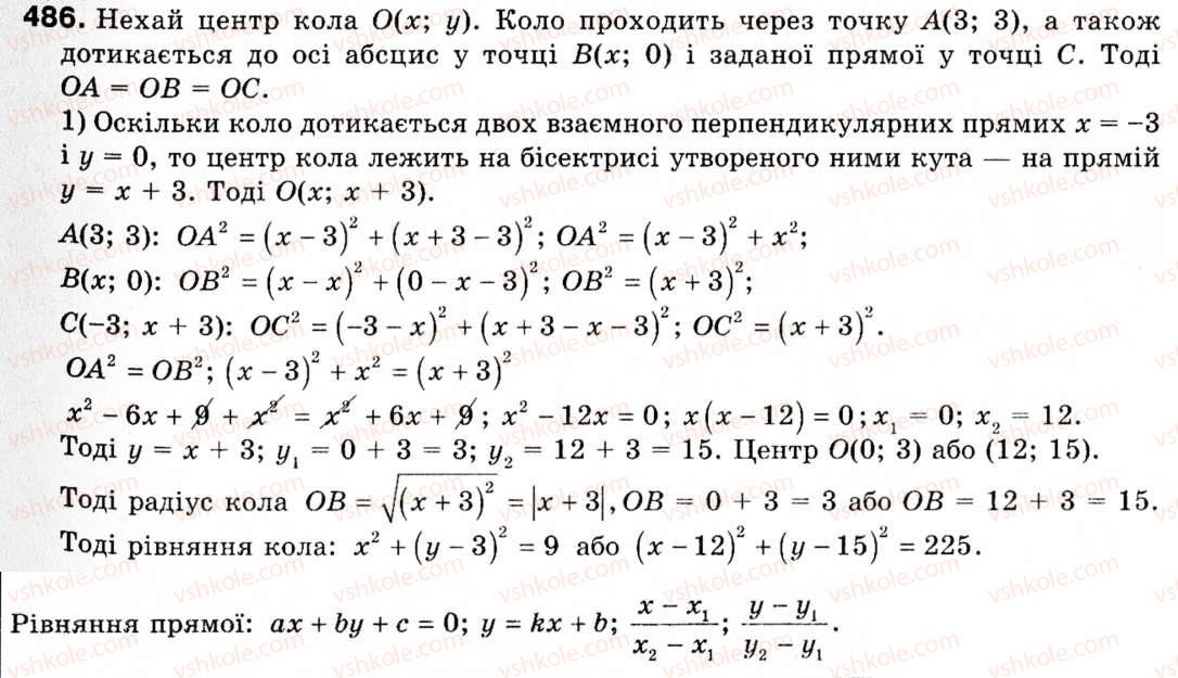 Завдання № 486 - § 14. Поняття рівняння фігури. Рівняння кола - ГДЗ Геометрія 9 клас М.І. Бурда, Н.А. Тарасенкова 2009
