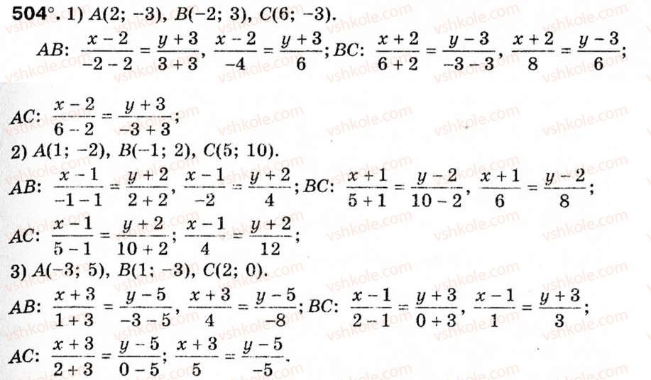 Завдання № 504 - § 15. Рівняння прямої - ГДЗ Геометрія 9 клас М.І. Бурда, Н.А. Тарасенкова 2009