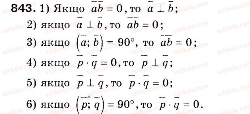 Завдання № 843 - § 25. Скалярний добуток векторів - ГДЗ Геометрія 9 клас М.І. Бурда, Н.А. Тарасенкова 2009