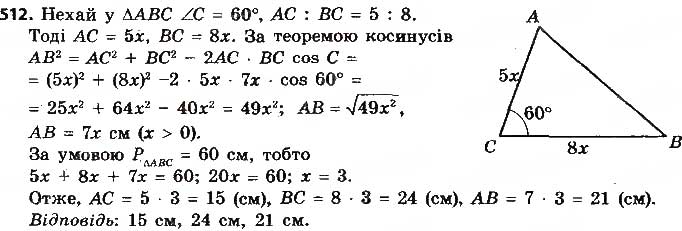 Завдання № 512 - § 11. Теорема косинусів - ГДЗ Геометрія 9 клас О.С. Істер 2017