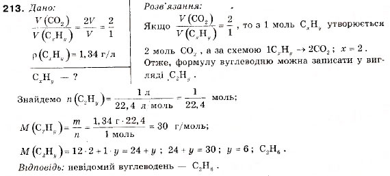 Завдання № 213 - § 23. Співвідношення об’ємів газів у хімічних реакціях - ГДЗ Хімія 9 клас П.П. Попель, Л.С. Крикля 2009