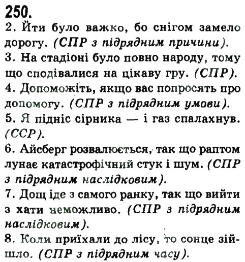 Завдання № 250 - СКЛАДНОПІДРЯДНЕ ТА БЕЗСПОЛУЧНИКОВЕ СКЛАДНЕ РЕЧЕННЯ - ГДЗ Українська мова 9 клас Н.В. Бондаренко, А.В. Ярмолюк 2009