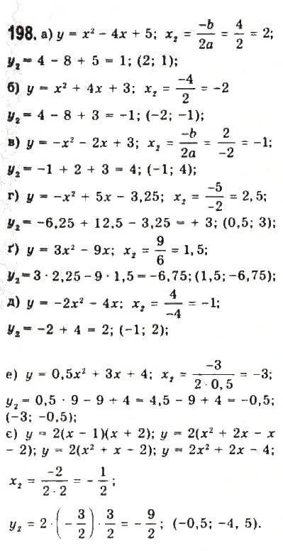 Завдання № 198 - § 3. Квадратична функція та її графік - ГДЗ Алгебра 9 клас Ю.І. Мальований, Г.М. Литвиненко, Г.М. Возняк 2009