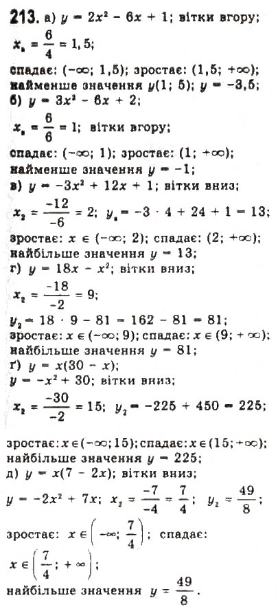 Завдання № 213 - § 4. Дослідження квадратичної функції і перетворення графіків функцій - ГДЗ Алгебра 9 клас Ю.І. Мальований, Г.М. Литвиненко, Г.М. Возняк 2009