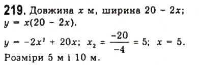 Завдання № 219 - § 4. Дослідження квадратичної функції і перетворення графіків функцій - ГДЗ Алгебра 9 клас Ю.І. Мальований, Г.М. Литвиненко, Г.М. Возняк 2009