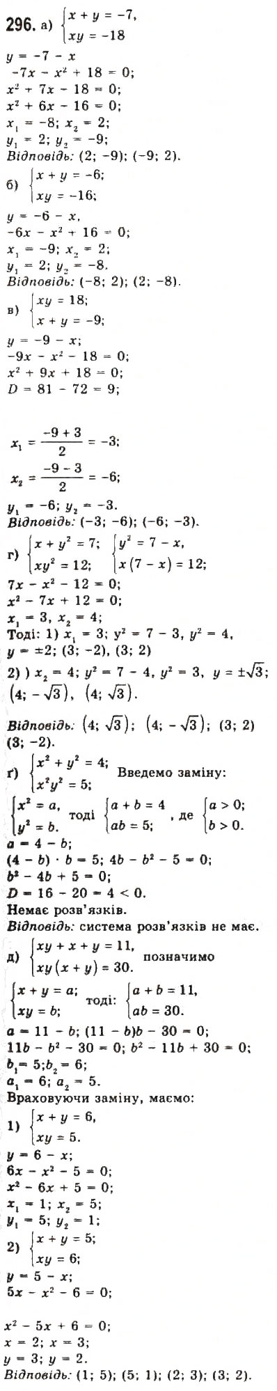 Завдання № 296 - § 6. Системи рівнянь другого степеня з двома змінними - ГДЗ Алгебра 9 клас Ю.І. Мальований, Г.М. Литвиненко, Г.М. Возняк 2009