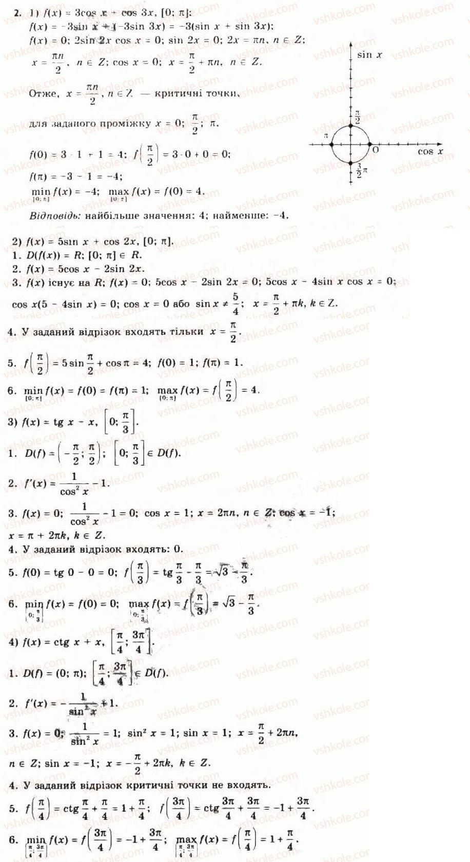 Завдання № 2 - 5.3. Найбільше і найменше значення функції - ГДЗ Алгебра 11 клас Є.П. Нелін, О.Є. Долгова 2011 - Академічний рівень, профільний рівні