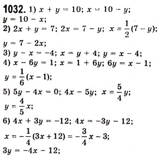 Завдання № 1032 - 26. Системи рівнянь з двома змінними. Графічний метод розв’язування системи двох лінійних рівнянь з двома змінними - ГДЗ Алгебра 7 клас А.Г. Мерзляк, В.Б. Полонський, М.С. Якір 2008